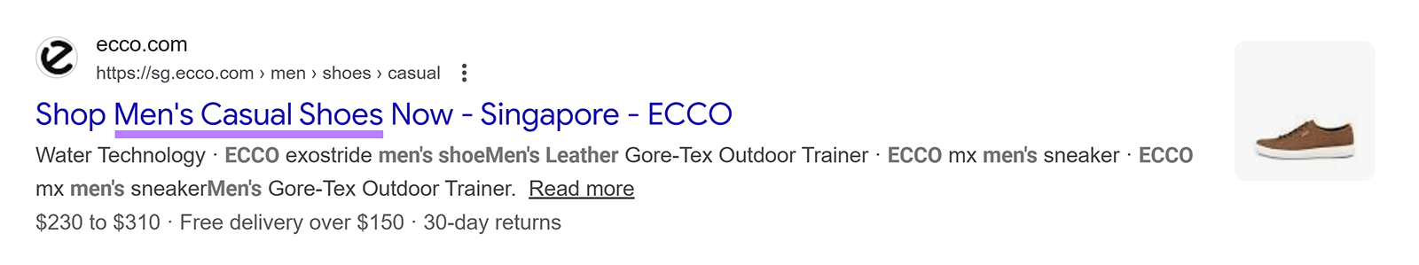 Google search result displaying a concise title that uses relevant terms instead of repeated keywords.