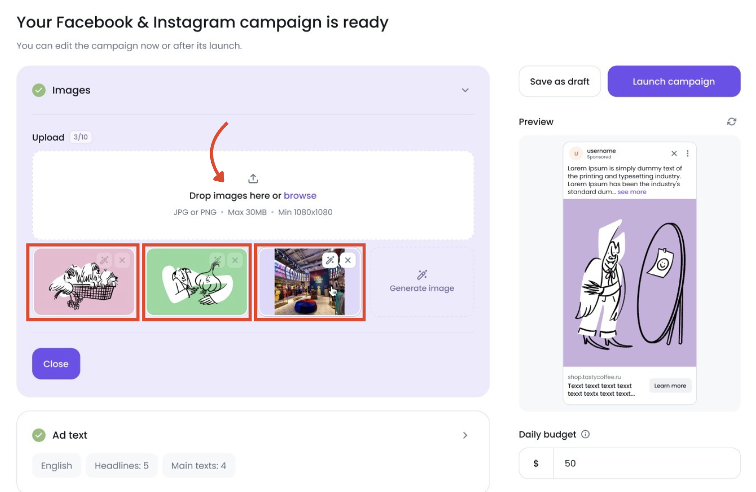 Ad Launch Assistant&rsquo;s campaign creator